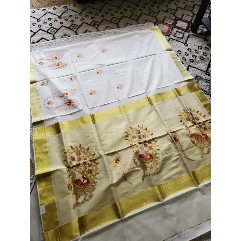 New Pure Kasavu Cotton Saree W Running Bp Traditional Party Festive Wedding - Picture 3 of 8